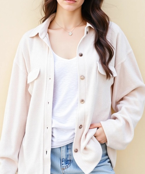 cammie(キャミー)の「コーデュロイカラーシャツ(シャツ/ブラウス・レディース・アイボリー/ブラック・M/L)」の3枚目の写真