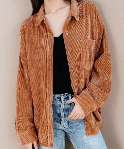 cammie(キャミー)の「コーデュロイカラーシャツ(シャツ/ブラウス・レディース・アイボリー/ブラック・M/L)」の13枚目の写真