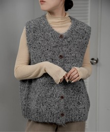 lawgy | fluffy mix wood like button knit vest / フラッフィーミックスウッドライクボタンニットベスト(ベスト)