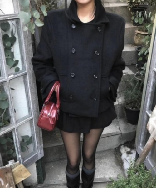 semplice（センプリチェ）の「ダブルブレストショートコート（その他アウター・レディース・ブラック/オフホワイト/グレー/ダークグレー・F）」の18枚目の写真