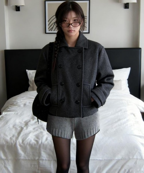 semplice（センプリチェ）の「ダブルブレストショートコート（その他アウター・レディース・ブラック/オフホワイト/グレー/ダークグレー・F）」の19枚目の写真