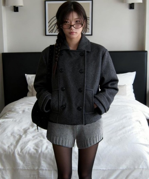 semplice（センプリチェ）の「ダブルブレストショートコート（その他アウター・レディース・ブラック/オフホワイト/グレー/ダークグレー・F）」の21枚目の写真