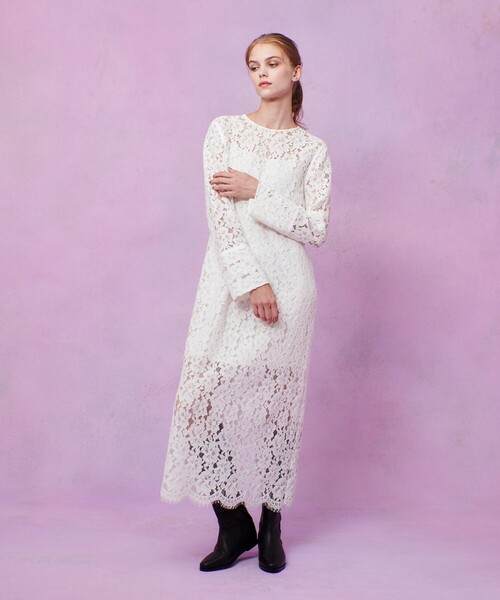 LOULOU WILLOUGHBY】パールネックレースワンピース（ワンピース