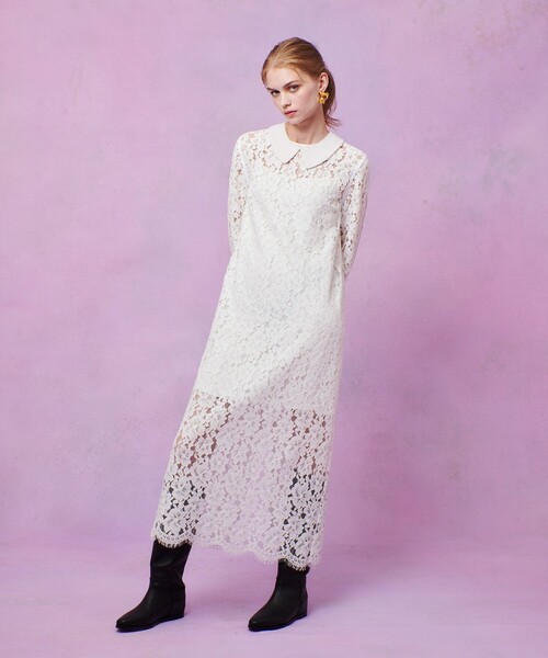 LOULOU WILLOUGHBY】パールネックレースワンピース（ワンピース