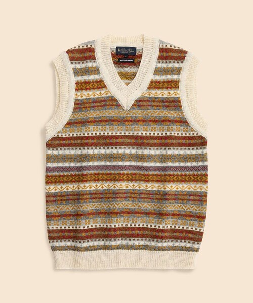 BROOKS BROTHERS（ブルックスブラザーズ）の「ウール　フェアアイル　Vネックベスト　Made in UK（ベスト・メンズ・ベージュ・MEDIUM/SMALL/X-LARGE/LARGE）」の2枚目の写真