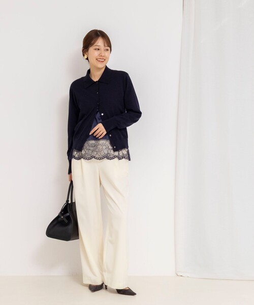 NOLLEY’S（ノーリーズ）の「ウォッシャブル裾レース2WAYオトナサテンブラウス（シャツ/ブラウス・レディース・ホワイト/ブラック/ネイビー・38）」の4枚目の写真