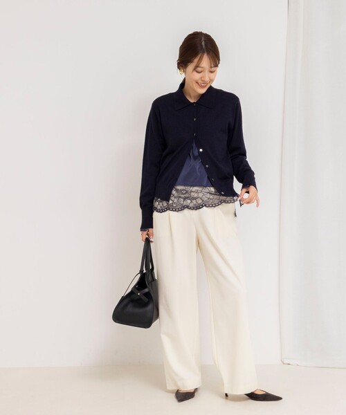ウォッシャブル裾レース2WAYオトナサテンブラウス（シャツ/ブラウス