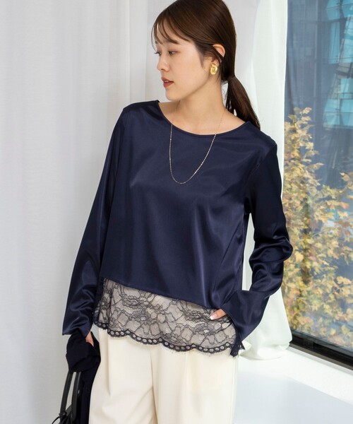 NOLLEY’S（ノーリーズ）の「ウォッシャブル裾レース2WAYオトナサテンブラウス（シャツ/ブラウス・レディース・ホワイト/ブラック/ネイビー・38）」の10枚目の写真