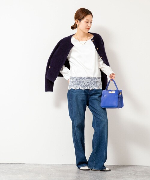 NOLLEY’S（ノーリーズ）の「ウォッシャブル裾レース2WAYオトナサテンブラウス（シャツ/ブラウス・レディース・ホワイト/ブラック/ネイビー・38）」の14枚目の写真