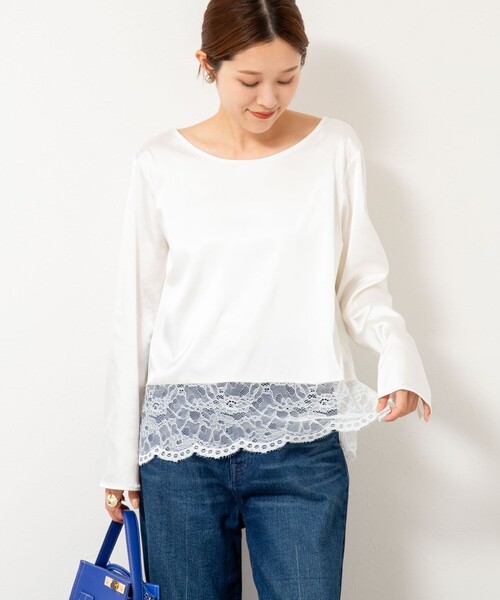 ウォッシャブル裾レース2WAYオトナサテンブラウス（シャツ/ブラウス