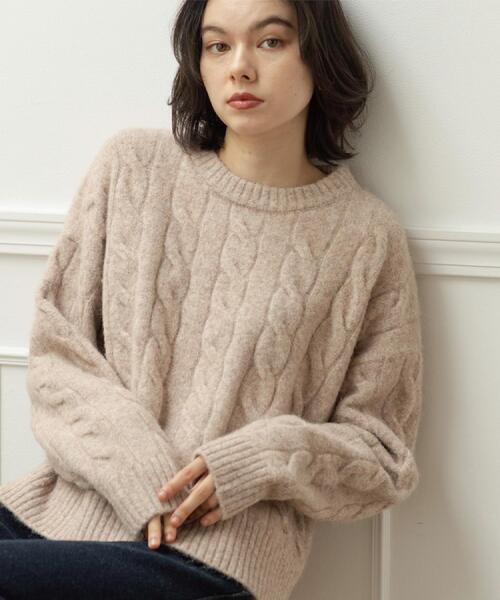 OPAQUE.CLIP(オペークドットクリップ)の「MIXミドルゲージケーブルニット【洗濯機OK】(ニット/セーター・レディース・チャコールグレー/オレンジ/ベージュ・42/40/38)」の6枚目の写真