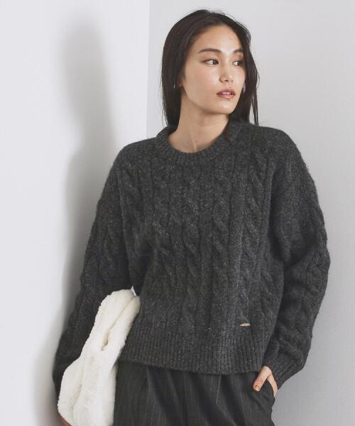 OPAQUE.CLIP(オペークドットクリップ)の「MIXミドルゲージケーブルニット【洗濯機OK】(ニット/セーター・レディース・チャコールグレー/オレンジ/ベージュ・42/40/38)」の12枚目の写真