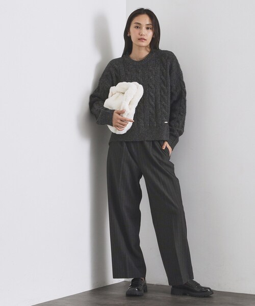 OPAQUE.CLIP(オペークドットクリップ)の「MIXミドルゲージケーブルニット【洗濯機OK】(ニット/セーター・レディース・チャコールグレー/オレンジ/ベージュ・42/40/38)」の14枚目の写真