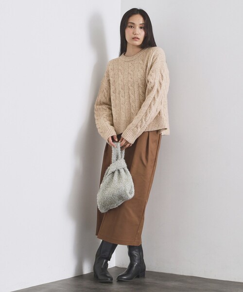 OPAQUE.CLIP(オペークドットクリップ)の「MIXミドルゲージケーブルニット【洗濯機OK】(ニット/セーター・レディース・チャコールグレー/オレンジ/ベージュ・42/40/38)」の18枚目の写真