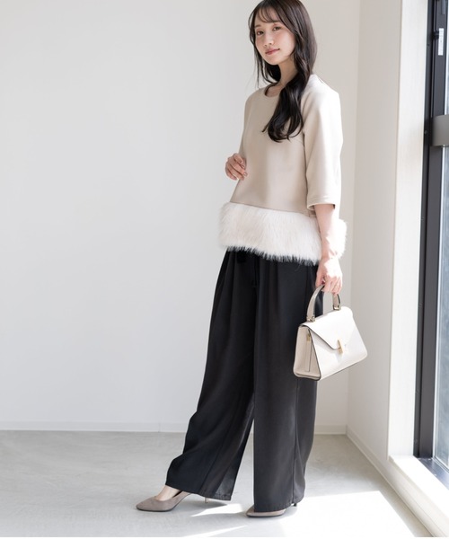 Neige(ネージュ)の「ベロアリボンベルトパンツ(スラックス・レディース・ブラック/グレイッシュベージュ・ONE SIZE)」の15枚目の写真