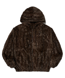 FAUX FUR ZIPUP HOODIE (BROWN)