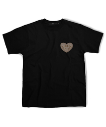 ベージュハートパッチTシャツブラック
