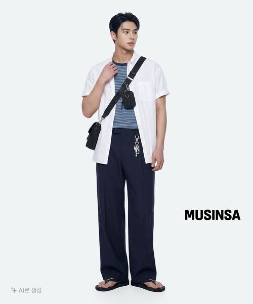 MUSINSA STANDARD（ムシンサスタンダード）の「[クールタンダード] リアルワイドヒドゥンバンディングスラックス [ネイビー]（スラックス・メンズ・その他・42/26/27/28/29/30/31/32/33/40/38/36/34）」の8枚目の写真
