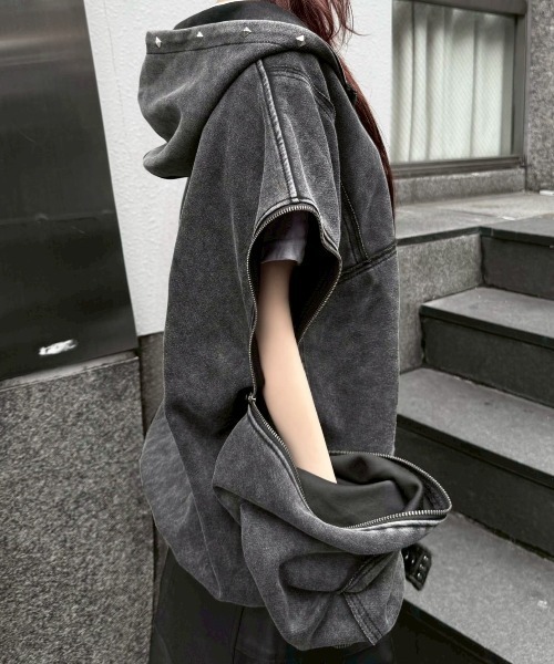 Never mind the XU（ネバーマインドザエックスユー）の「【Never mind the XU】studs washing zip up hoodie / 【ネバーマインド ザ エックスユー】スタッズウォッシングジップパーカー（パーカー・メンズ・ホワイト/ブラック・L）」の21枚目の写真