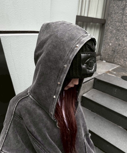 Never mind the XU】studs washing zip up hoodie / 【ネバーマインド