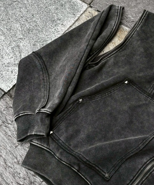 Never mind the XU】studs washing zip up hoodie / 【ネバーマインド