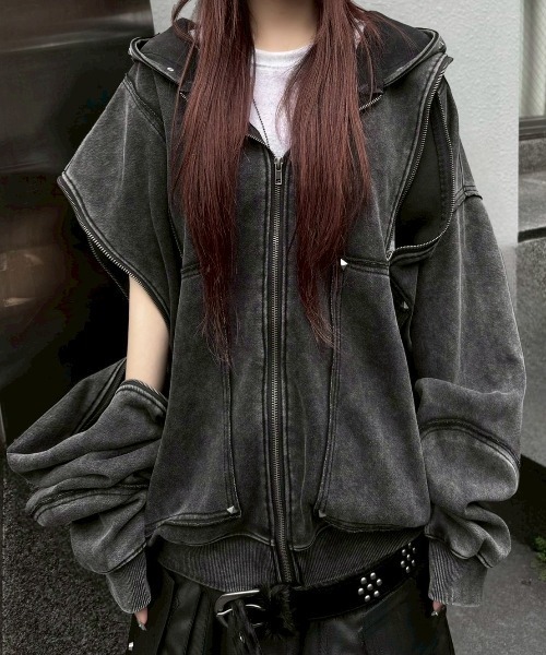 Never mind the XU（ネバーマインドザエックスユー）の「【Never mind the XU】studs washing zip up hoodie / 【ネバーマインド ザ エックスユー】スタッズウォッシングジップパーカー（パーカー・メンズ・ホワイト/ブラック・L）」の20枚目の写真