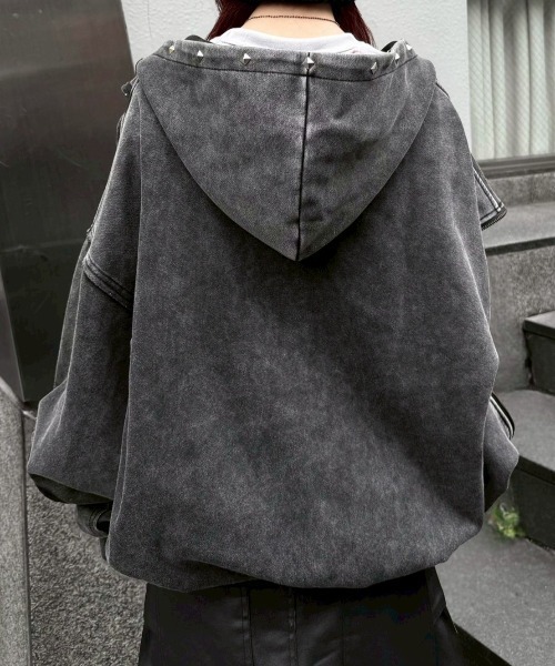 Never mind the XU（ネバーマインドザエックスユー）の「【Never mind the XU】studs washing zip up hoodie / 【ネバーマインド ザ エックスユー】スタッズウォッシングジップパーカー（パーカー・メンズ・ホワイト/ブラック・L）」の22枚目の写真