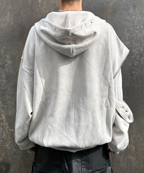 Never mind the XU】studs washing zip up hoodie / 【ネバーマインド