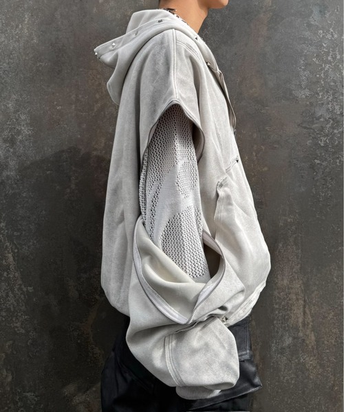 Never mind the XU（ネバーマインドザエックスユー）の「【Never mind the XU】studs washing zip up hoodie / 【ネバーマインド ザ エックスユー】スタッズウォッシングジップパーカー（パーカー・メンズ・ホワイト/ブラック・L）」の9枚目の写真