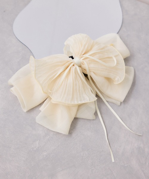 VIS（ビス）の「レイヤードリボンバンス（バレッタ/ヘアクリップ・レディース・ブラック/オフホワイト・FREE）」の3枚目の写真