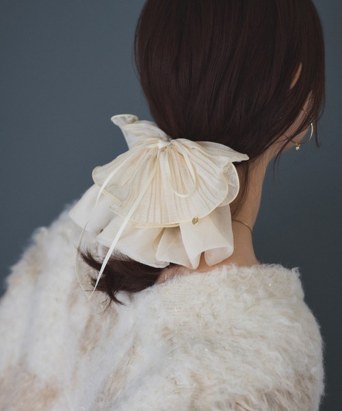 VIS（ビス）の「レイヤードリボンバンス（バレッタ/ヘアクリップ・レディース・ブラック/オフホワイト・FREE）」の4枚目の写真