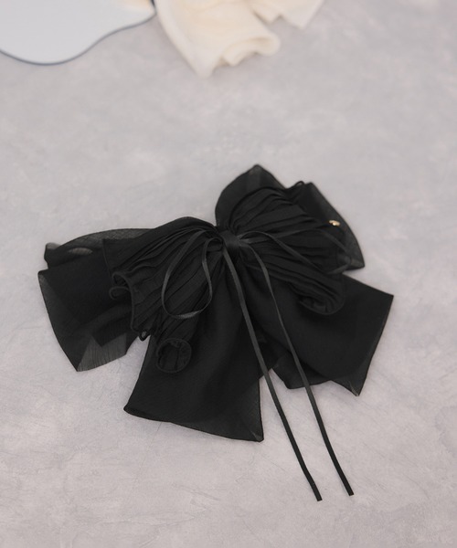 VIS（ビス）の「レイヤードリボンバンス（バレッタ/ヘアクリップ・レディース・ブラック/オフホワイト・FREE）」の5枚目の写真
