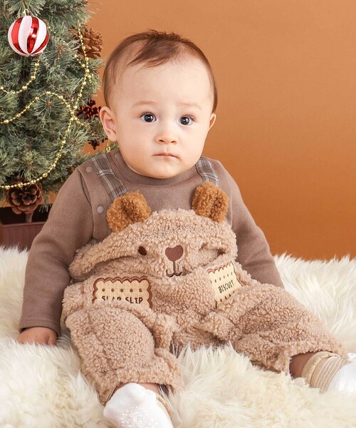 SLAP SLIP BABY（スラップスリップベビー）の「アニマルクマ恐竜モチーフぽこぽこボアカバーオールベビー(60~80cm)（ロンパース・キッズ・グリーン/ブラウン・80ｃｍ/70cm/60cm）」の2枚目の写真