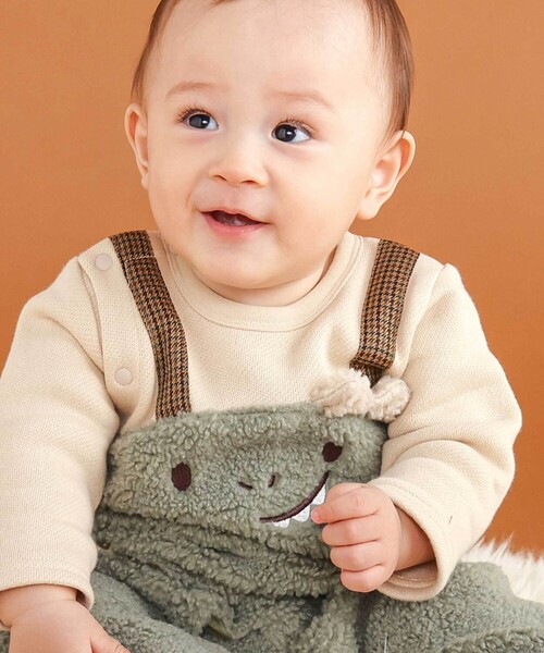 SLAP SLIP BABY（スラップスリップベビー）の「アニマルクマ恐竜モチーフぽこぽこボアカバーオールベビー(60~80cm)（ロンパース・キッズ・グリーン/ブラウン・80ｃｍ/70cm/60cm）」の4枚目の写真