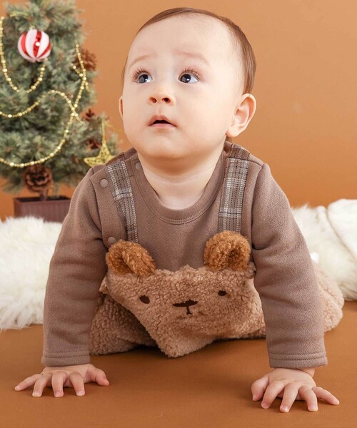 SLAP SLIP BABY（スラップスリップベビー）の「アニマルクマ恐竜モチーフぽこぽこボアカバーオールベビー(60~80cm)（ロンパース・キッズ・グリーン/ブラウン・80ｃｍ/70cm/60cm）」の7枚目の写真