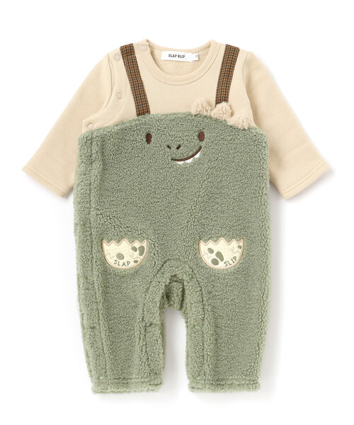 SLAP SLIP BABY（スラップスリップベビー）の「アニマルクマ恐竜モチーフぽこぽこボアカバーオールベビー(60~80cm)（ロンパース・キッズ・グリーン/ブラウン・80ｃｍ/70cm/60cm）」の8枚目の写真