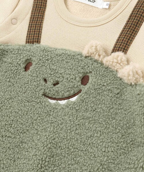 SLAP SLIP BABY（スラップスリップベビー）の「アニマルクマ恐竜モチーフぽこぽこボアカバーオールベビー(60~80cm)（ロンパース・キッズ・グリーン/ブラウン・80ｃｍ/70cm/60cm）」の11枚目の写真