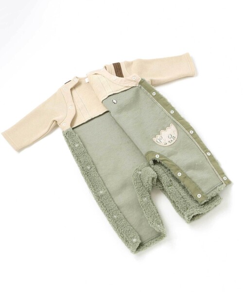 SLAP SLIP BABY（スラップスリップベビー）の「アニマルクマ恐竜モチーフぽこぽこボアカバーオールベビー(60~80cm)（ロンパース・キッズ・グリーン/ブラウン・80ｃｍ/70cm/60cm）」の16枚目の写真