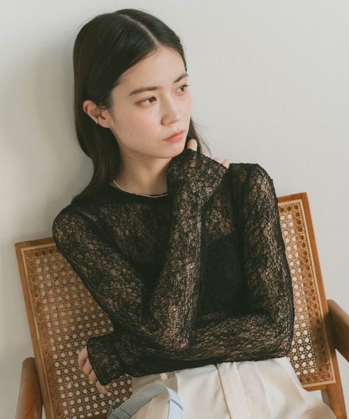 VANNIE U(ヴァニーユー)の「ソフトレースシアートップス(Tシャツ/カットソー・レディース・ブルー/アイボリー/ブラック・FREE)」の13枚目の写真
