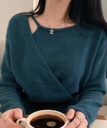 レイヤード風カシュクールニットプルオーバー