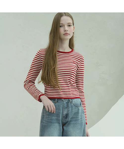 Vivacious（ビバシャス）の「Stripe Round Knit - 3COL（ニット/セーター・レディース・グレー/レッド/ネイビー・FREE）」の3枚目の写真