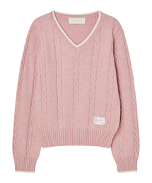 Vネックコージケーブルプルオーバー[PINK]