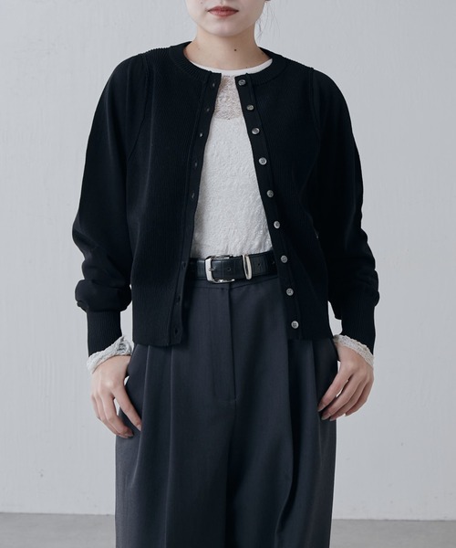 Lui's（ルイス）の「コットンコンパクトカーディガン（カーディガン/ボレロ・レディース・グレー/ライトグレー/ブラック・FREE）」の2枚目の写真