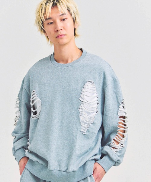 GALLIS ADDICTION（ガリスアディクション）の「GA HARD-DAMAGE CREW（スウェット・メンズ・グレー/ブラック/ピンク・M/L）」の3枚目の写真