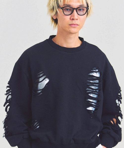 GALLIS ADDICTION（ガリスアディクション）の「GA HARD-DAMAGE CREW（スウェット・メンズ・グレー/ブラック/ピンク・M/L）」の2枚目の写真