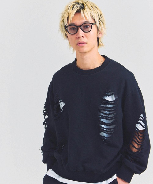 GALLIS ADDICTION（ガリスアディクション）の「GA HARD-DAMAGE CREW（スウェット・メンズ・グレー/ブラック/ピンク・M/L）」の4枚目の写真