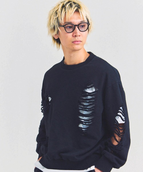 GALLIS ADDICTION（ガリスアディクション）の「GA HARD-DAMAGE CREW（スウェット・メンズ・グレー/ブラック/ピンク・M/L）」の5枚目の写真