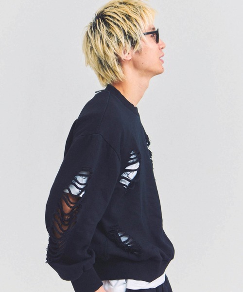 GALLIS ADDICTION（ガリスアディクション）の「GA HARD-DAMAGE CREW（スウェット・メンズ・グレー/ブラック/ピンク・M/L）」の6枚目の写真