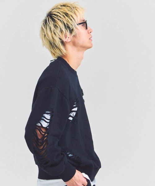 GALLIS ADDICTION（ガリスアディクション）の「GA HARD-DAMAGE CREW（スウェット・メンズ・グレー/ブラック/ピンク・M/L）」の7枚目の写真