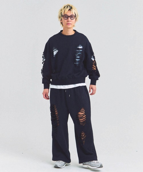 GALLIS ADDICTION（ガリスアディクション）の「GA HARD-DAMAGE CREW（スウェット・メンズ・グレー/ブラック/ピンク・M/L）」の13枚目の写真